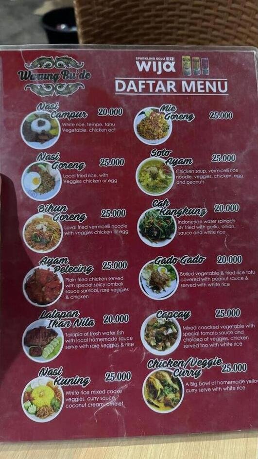 Menu ristorante indonesiano